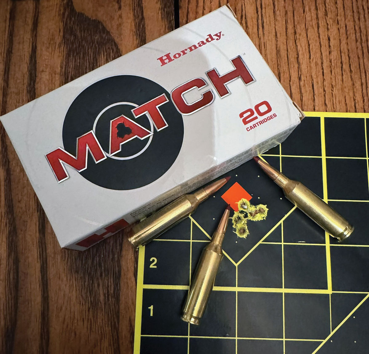 The best group from 100-yard testing with Hornady’s Match 80-grain ELD-M factory ammunition. The group shot at .66 inch.